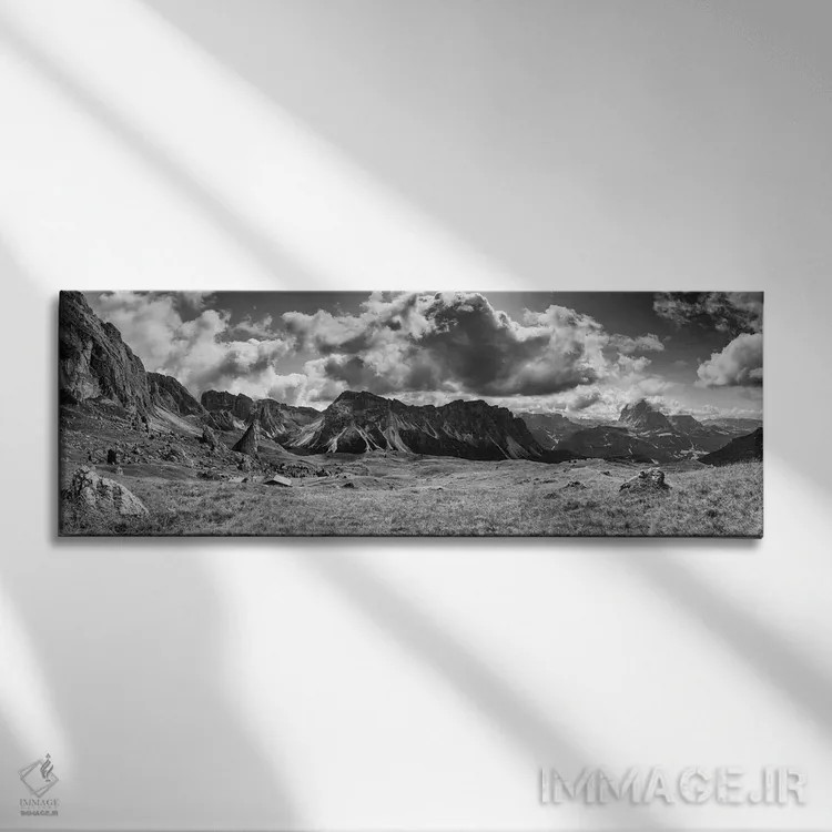 تابلو سچدا، دولومیت، ایتالیا (سیاه و سفید) اثر میکولاج گوسپودرک - نمای روبهرو روی دیوار