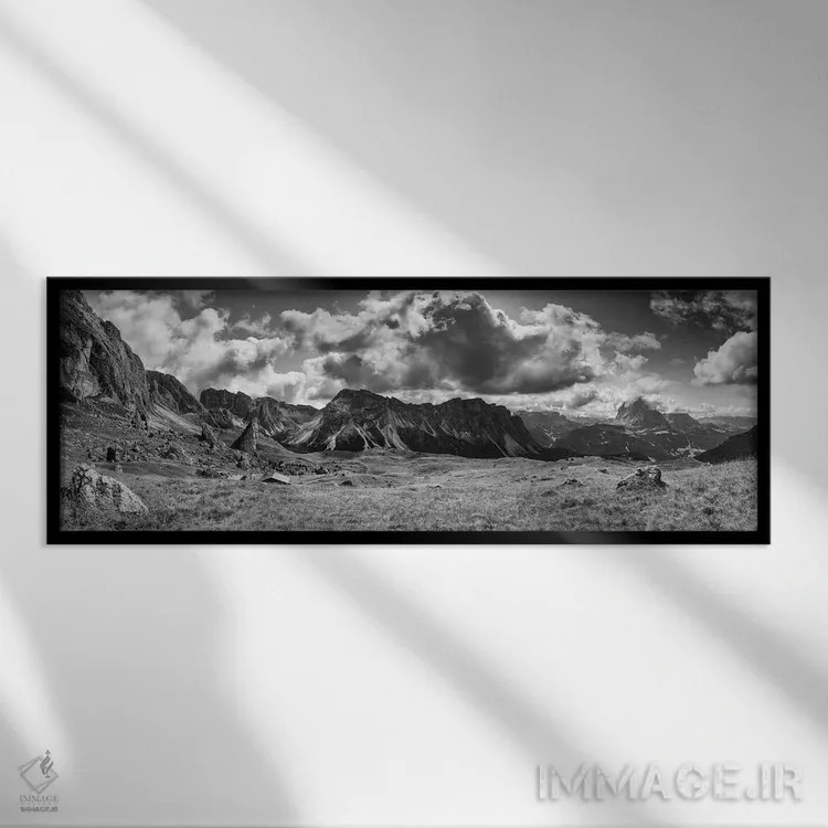 تابلو سچدا، دولومیت، ایتالیا (سیاه و سفید) اثر میکولاج گوسپودرک - نمای قابدار مشکی