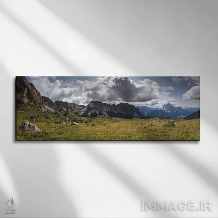 تابلو اروپا، ایتالیا، آلپ، دولومیتها، تیرول جنوبی، واله گردنا، چشمانداز از مَلگا پیهرالونجیا آلم اثر میکولاج گوسپودرک - نمای روبهرو روی دیوار