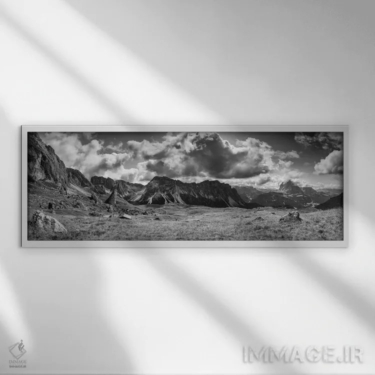 تابلو سچدا، دولومیت، ایتالیا (سیاه و سفید) اثر میکولاج گوسپودرک - نمای قابدار سفید