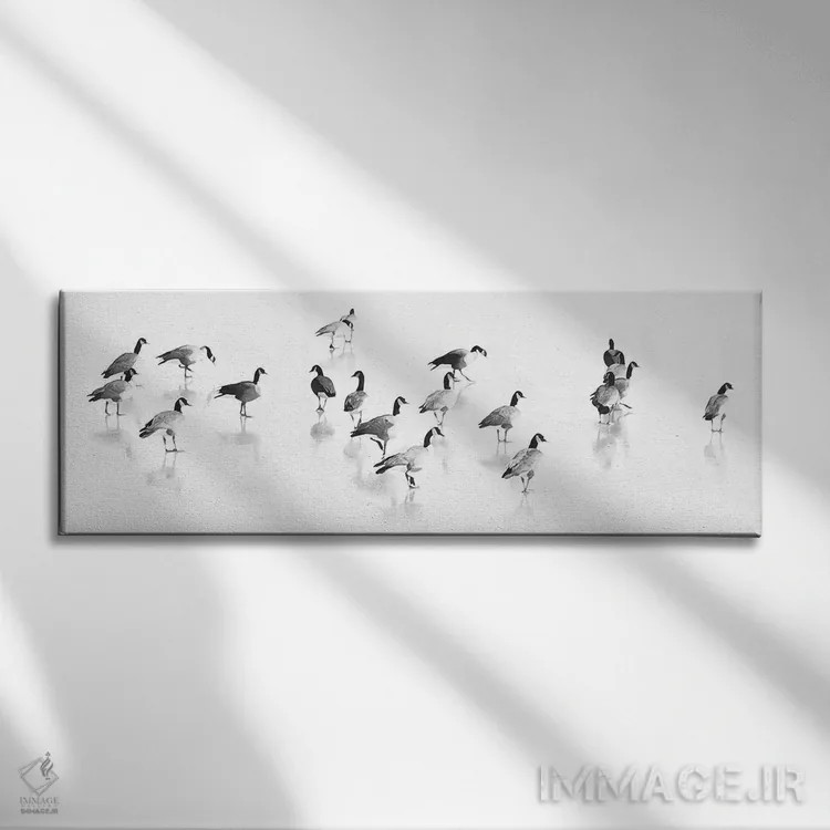 تابلو گله غازهای کانادایی اثر لو آن تیرل - نمای روبهرو روی دیوار