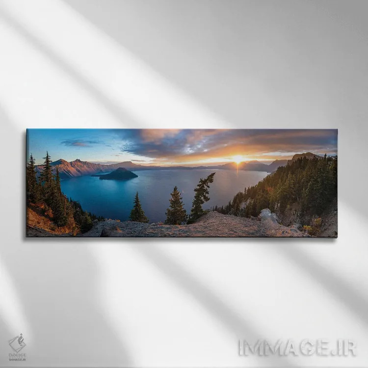 تابلو پانورامای دریاچه دهانه آتشفشان اثر لوکاس مور - نمای روبهرو روی دیوار