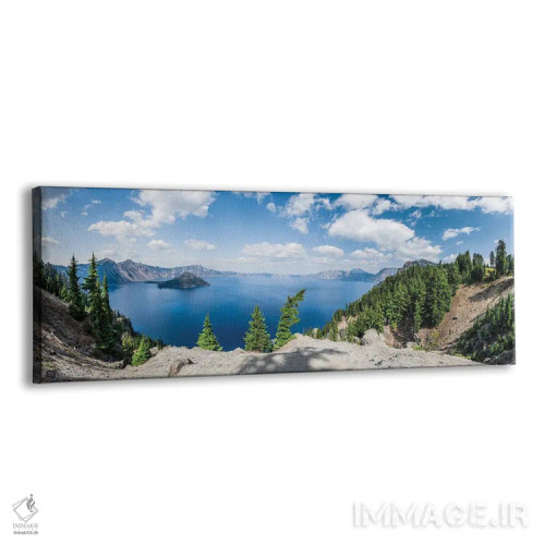 تابلو پانورامای آبی دریاچه دهانه آتشفشان اثر لوکاس مور - نمای پرسپکتیو محصول