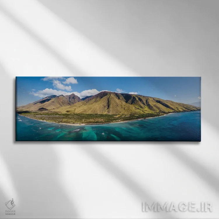 تابلو نمای هوایی از غرب مائوئی اثر لوکاس مور - نمای روبهرو روی دیوار