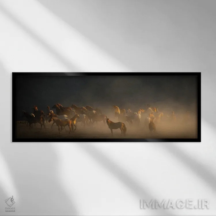 تابلو اسبهای وحشی IV اثر سالی لیندن - نمای قابدار مشکی