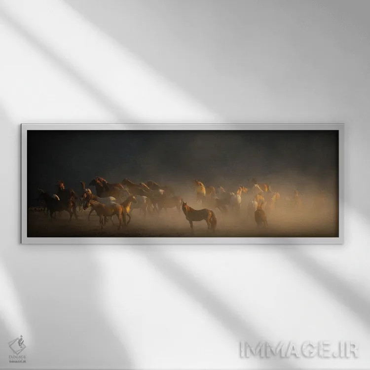 تابلو اسبهای وحشی IV اثر سالی لیندن - نمای قابدار سفید