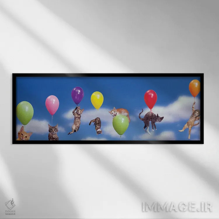 تابلو پرواز بچهگربه اثر لوند روزر - نمای قابدار مشکی