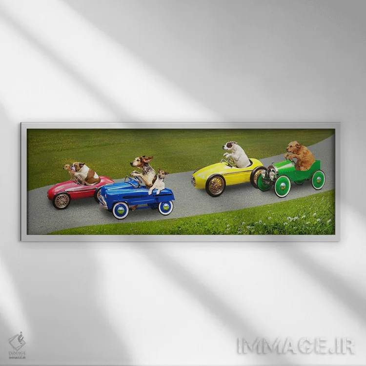 تابلو مسابقه سگها اثر لوند روزر - نمای قابدار سفید