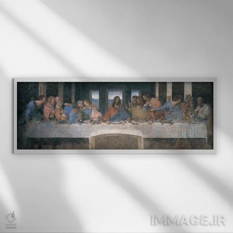 تابلو Cropped,شام آخر (برش خورده) اثر لئوناردو داوینچی (نقاش و مخترع ایتالیایی) - نمای قابدار سفید