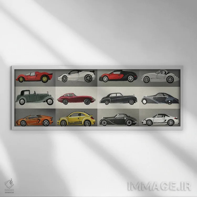 تابلو خودروهای عتیقه معاصر اثر آلا گرانده - نمای قابدار سفید