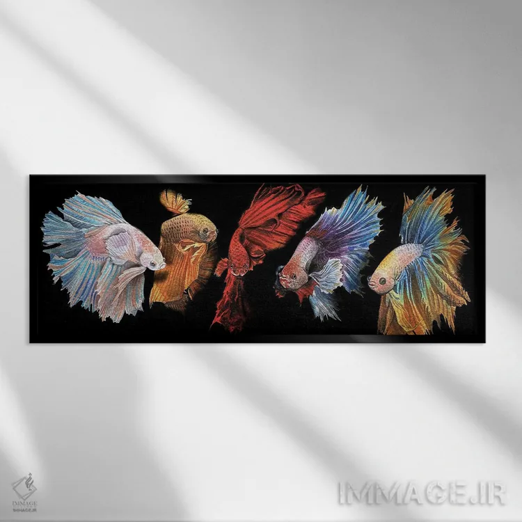 تابلو ماهی بتا در سیاهی اثر لیام کوموات - نمای قابدار مشکی