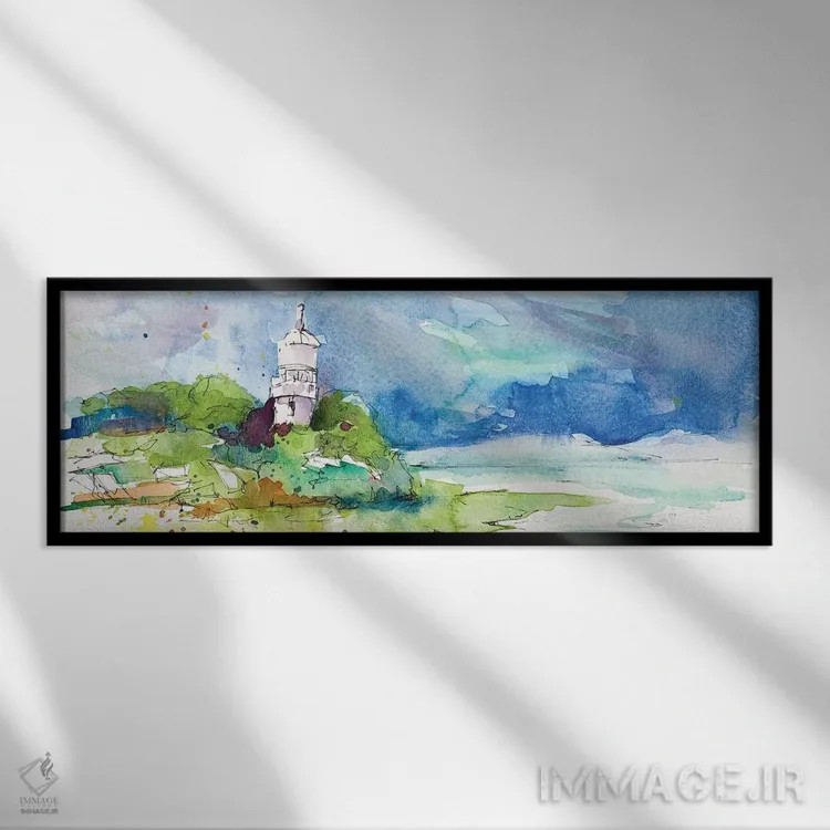 تابلو "فانوس دریایی در خط ساحلی" اثر لِینی لورث - نمای قابدار مشکی