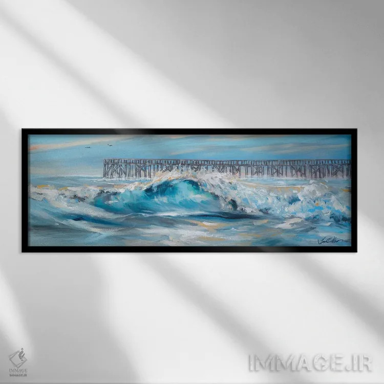 تابلو "سوار بر امواج کنار اسکله" اثر لیندا اولسن - نمای قابدار مشکی