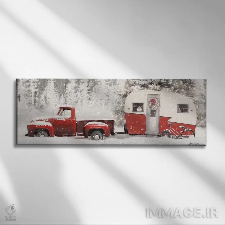 تابلو کمپینگ کریسمس با دوچرخه اثر لری دیتِر - نمای روبهرو روی دیوار