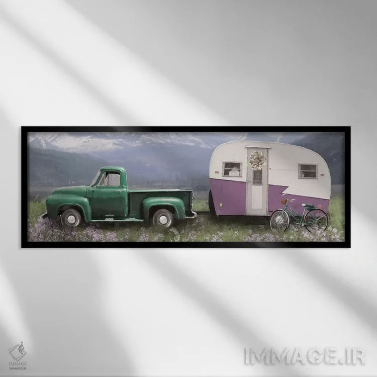 تابلو کمپینگ بهاری با دوچرخه اثر لری دیتِر - نمای قابدار مشکی