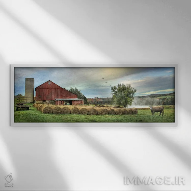 تابلو برداشت یونجه اثر لری دیتِر - نمای قابدار سفید