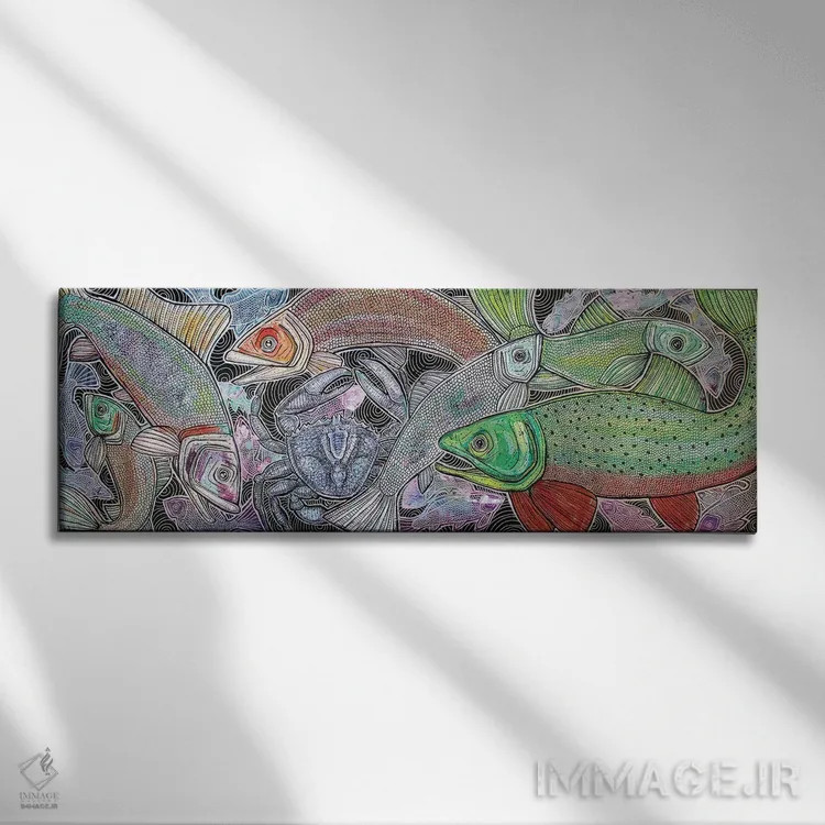 تابلو آبی (یا: دنیای آبها) اثر لینت شلی - نمای روبهرو روی دیوار