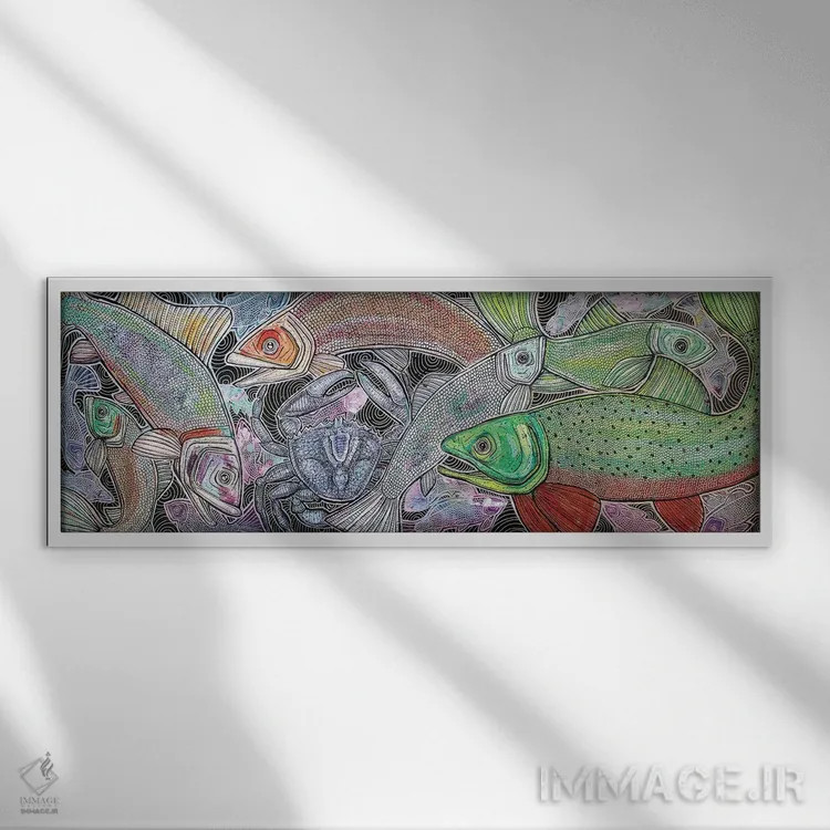 تابلو آبی (یا: دنیای آبها) اثر لینت شلی - نمای قابدار سفید