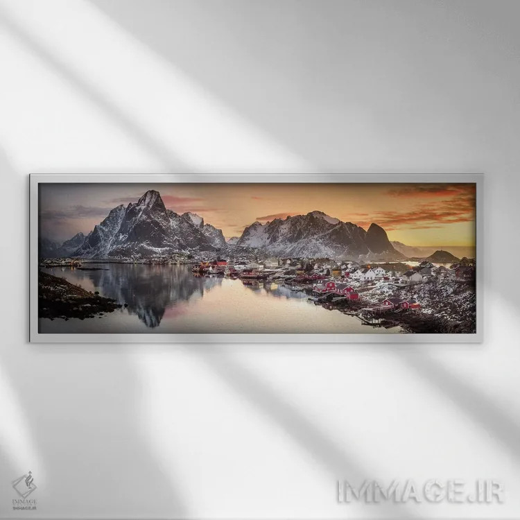 تابلو نور صبحگاهی رینه (نام محل در نروژ) اثر لیور یعقوبی - نمای قابدار سفید