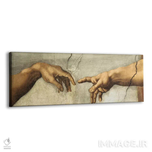 تابلو جزئیات آفرینش آدم (اثر میکلآنژ) اثر میکلآنژ (هنرمند و مجسمهساز ایتالیایی دوره رنسانس) - نمای پرسپکتیو محصول