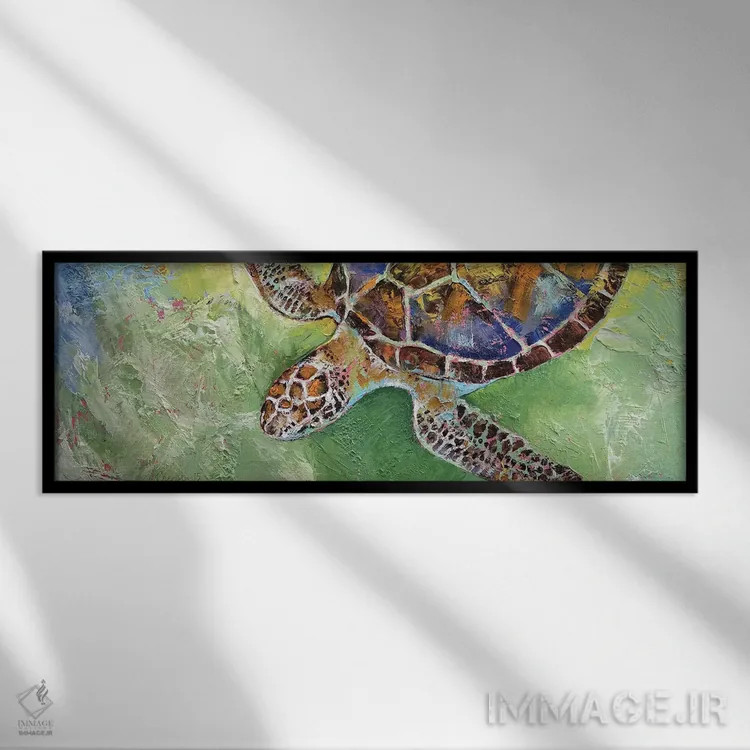 تابلو لاکپشت دریای کارائیب اثر مایکل کریس - نمای قابدار مشکی