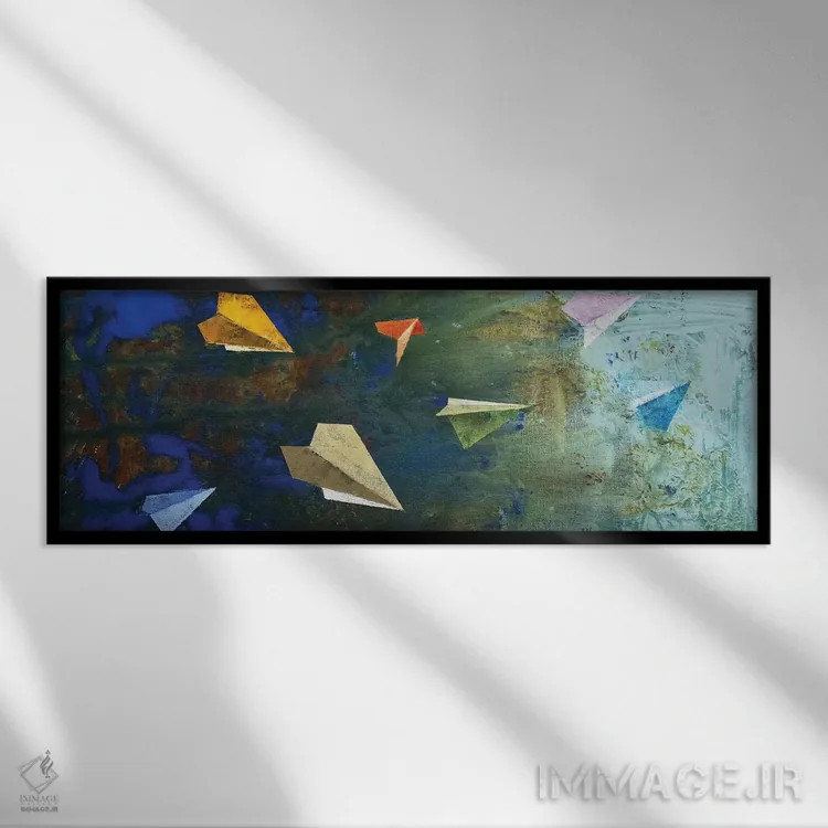 تابلو هواپیماهای کاغذی اثر مایکل کریس - نمای قابدار مشکی