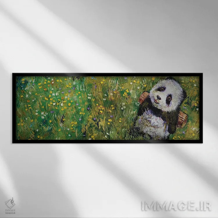 تابلو بچه پاندای ریلکس اثر مایکل کریس - نمای قابدار مشکی