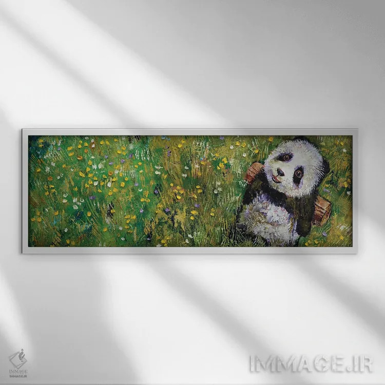 تابلو بچه پاندای ریلکس اثر مایکل کریس - نمای قابدار سفید
