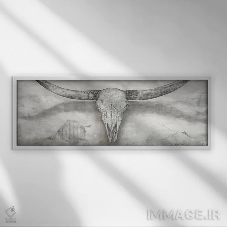 تابلو شاخبلند ۲ (گاومیش یا گاو وحشی) اثر ماری الین کوسون - نمای قابدار سفید