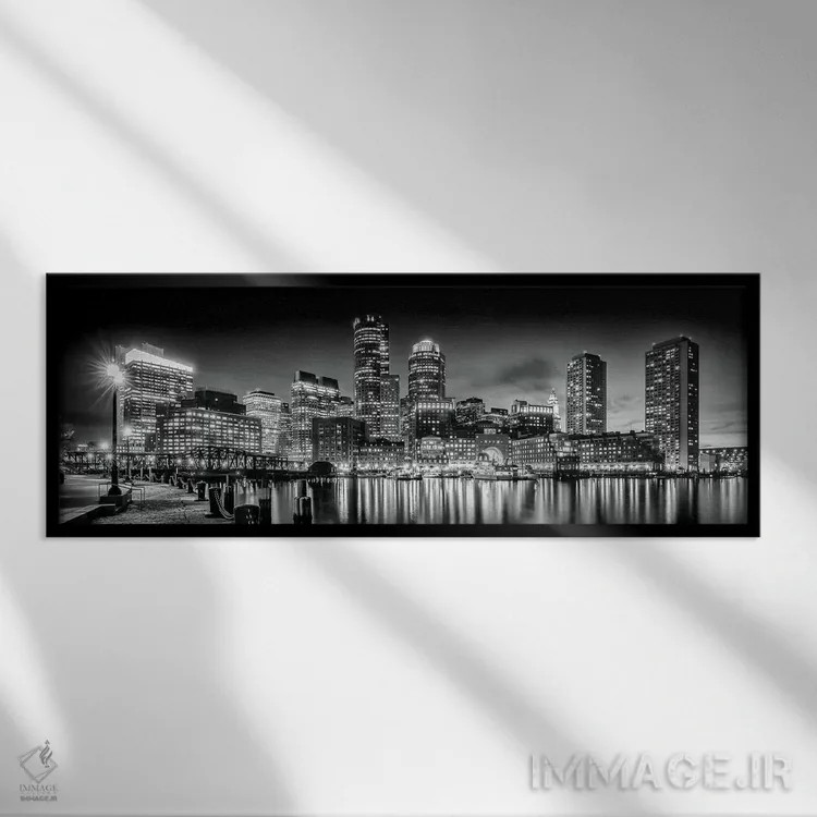 تابلو پارک فنپیر و افق بوستون در شب اثر ملانی ویولا - نمای قابدار مشکی
