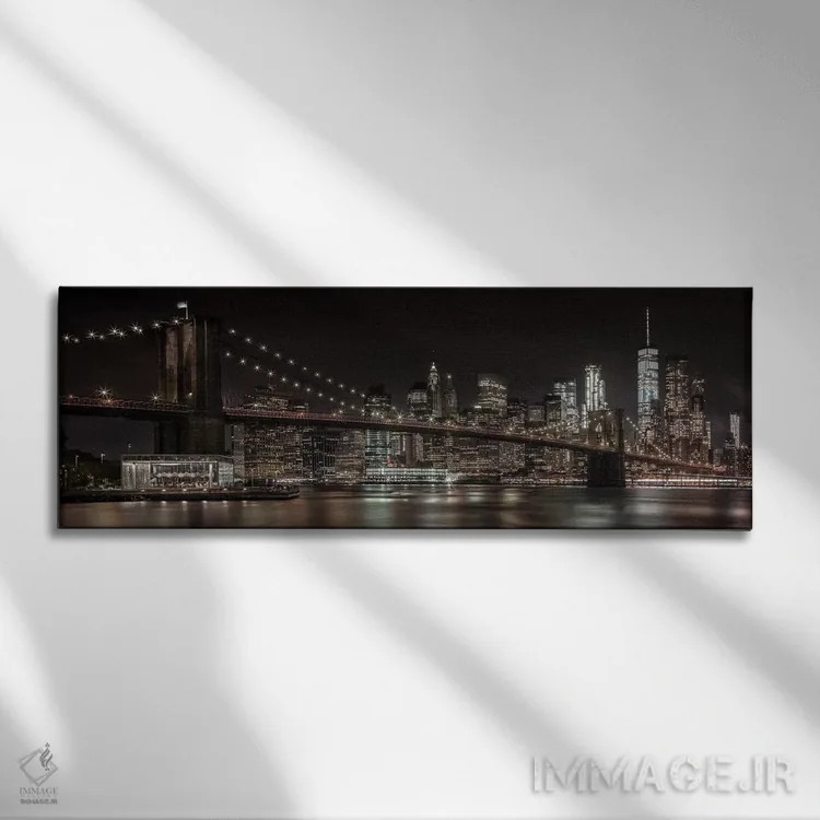 تابلو خط افق منهتن و پل بروکلین در منظره شبانه رؤیایی اثر ملانی ویولا - نمای روبهرو روی دیوار