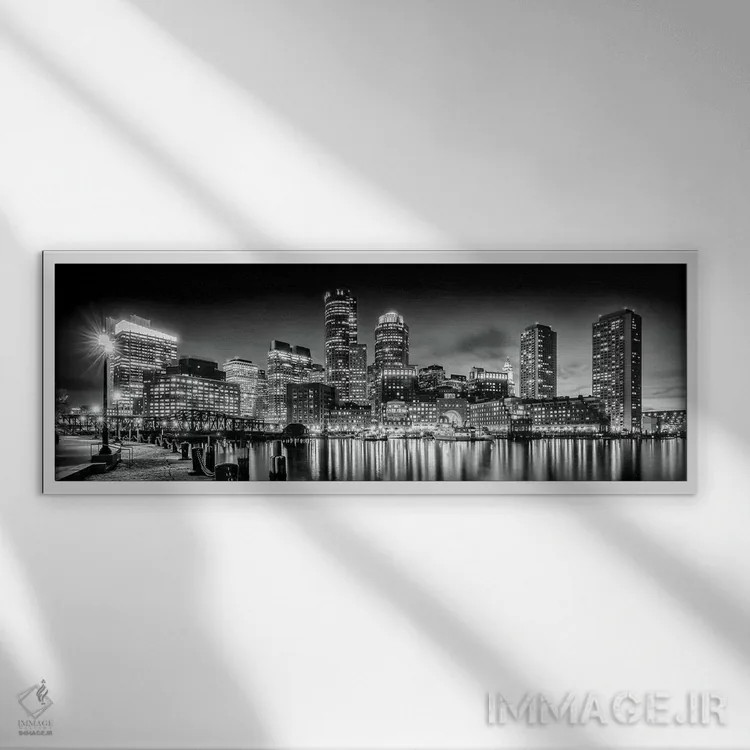 تابلو پارک فنپیر و افق بوستون در شب اثر ملانی ویولا - نمای قابدار سفید