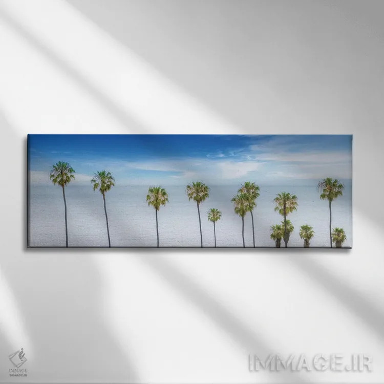 تابلو درختان نخل زیبا کنار اقیانوس اثر ملانی ویولا - نمای روبهرو روی دیوار