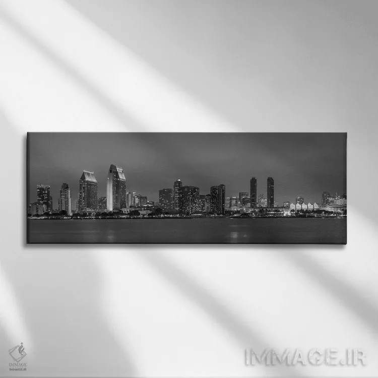 تابلو افق عصرگاهی سندیهگو (سیاه و سفید) اثر ملانی ویولا - نمای روبهرو روی دیوار