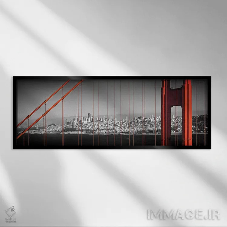 تابلو نمای پانوراما از پل گلدن گیت و مرکز شهر اثر ملانی ویولا - نمای قابدار مشکی