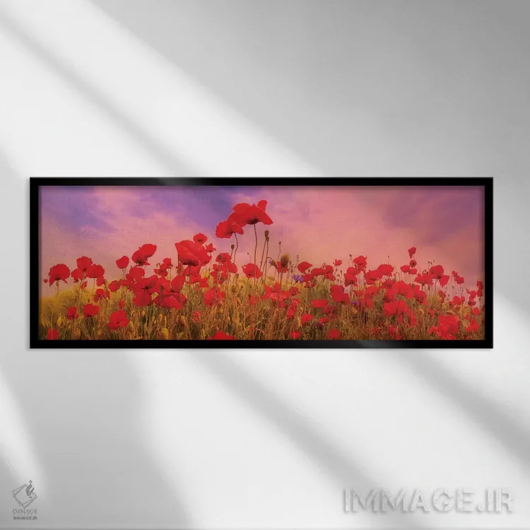 تابلو مزرعه شقایق رؤیایی در غروب اثر ملانی ویولا - نمای قابدار مشکی