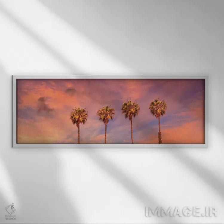 تابلو غروب نخلها (نمای پانوراما) اثر ملانی ویولا - نمای قابدار سفید