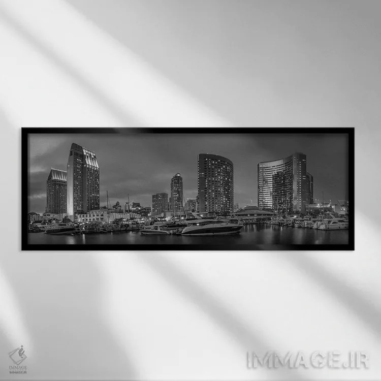 تابلو خط افق عصرگاهی سندیگو (پانورامای تکرنگ) اثر ملانی ویولا - نمای قابدار مشکی