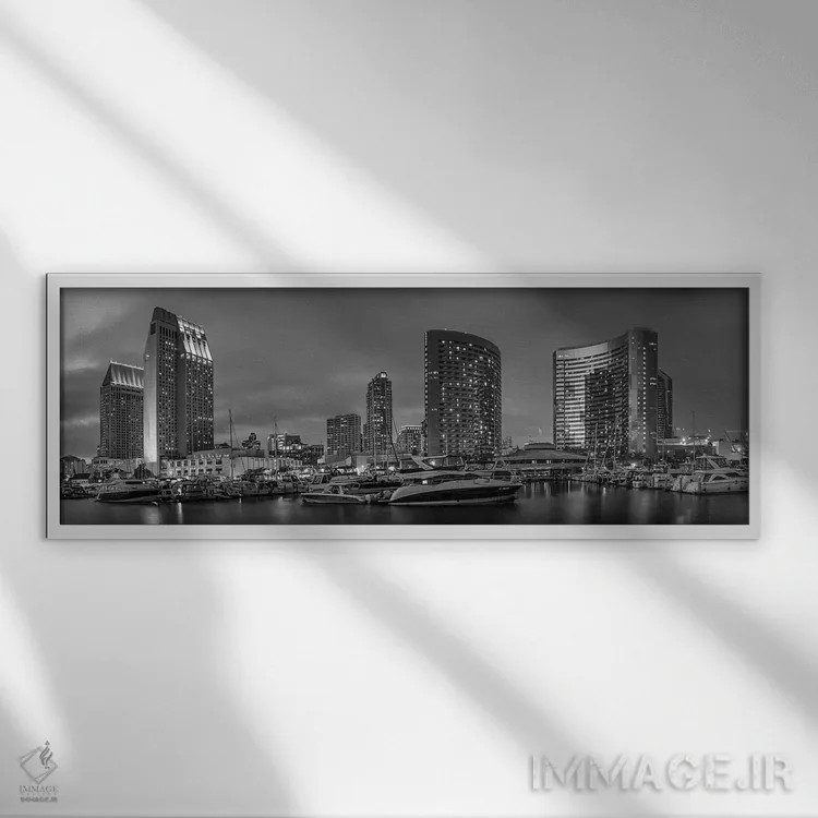 تابلو خط افق عصرگاهی سندیگو (پانورامای تکرنگ) اثر ملانی ویولا - نمای قابدار سفید