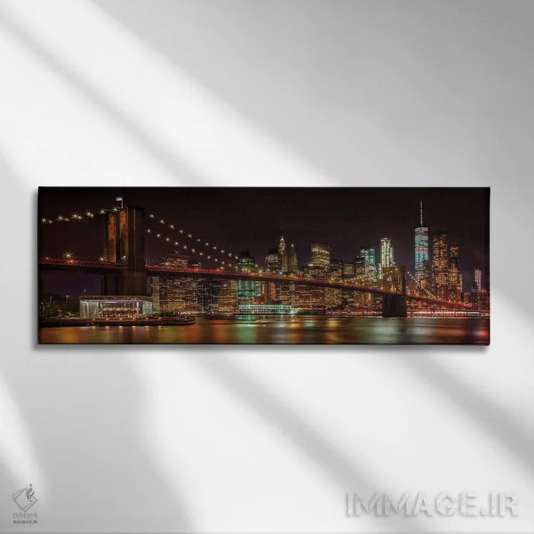 تابلو خط افق منهتن و پل بروکلین در منظره شبانه رویایی اثر ملانی ویولا - نمای روبهرو روی دیوار