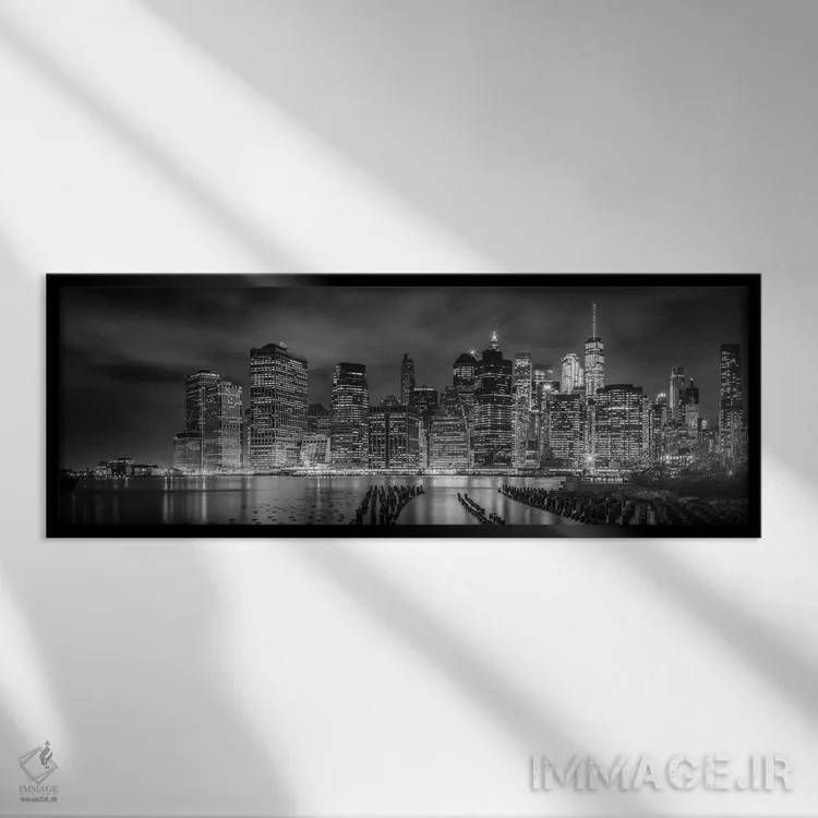 تابلو برداشت شبانه سیاه و سفید از شهر نیویورک اثر ملانی ویولا - نمای قابدار مشکی