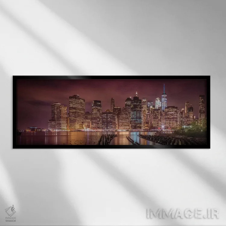 تابلو برداشت شبانه از شهر نیویورک اثر ملانی ویولا - نمای قابدار مشکی