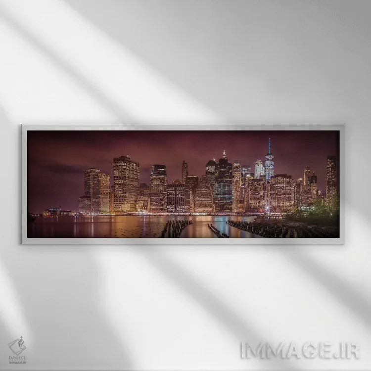تابلو برداشت شبانه از شهر نیویورک اثر ملانی ویولا - نمای قابدار سفید