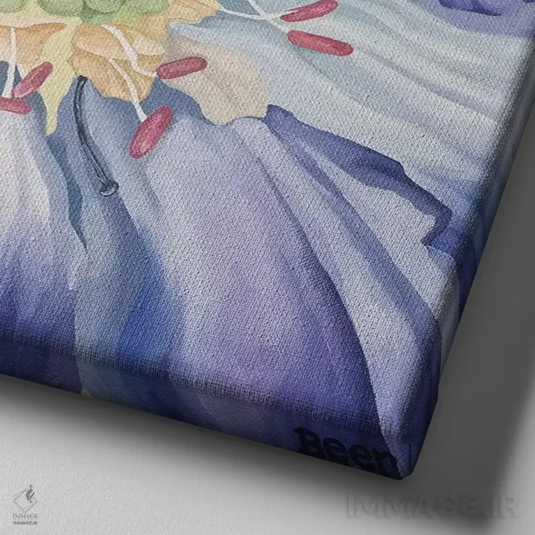 تابلو اسکابوئوس و صورتیها (گل) اثر جو بیر - نمای نزدیک بافت بوم