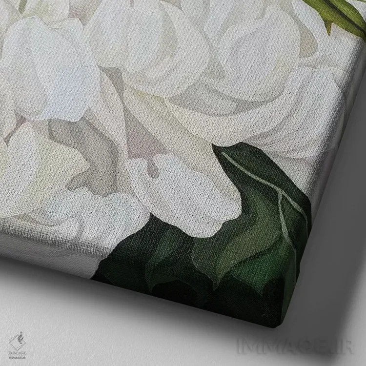 تابلو داوودی با خارمریم کریسمس اثر جو بیر - نمای نزدیک بافت بوم