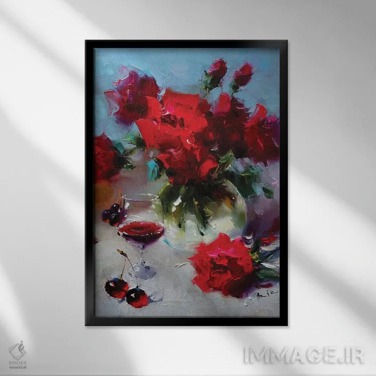 تابلو شراب قرمز اثر عزیز سلیماناف - نمای قابدار مشکی