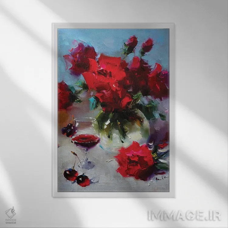 تابلو شراب قرمز اثر عزیز سلیماناف - نمای قابدار سفید