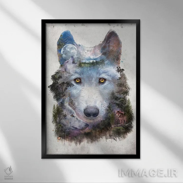 تابلو گرگ فراواقعی اثر برت بیگرز - نمای قابدار مشکی