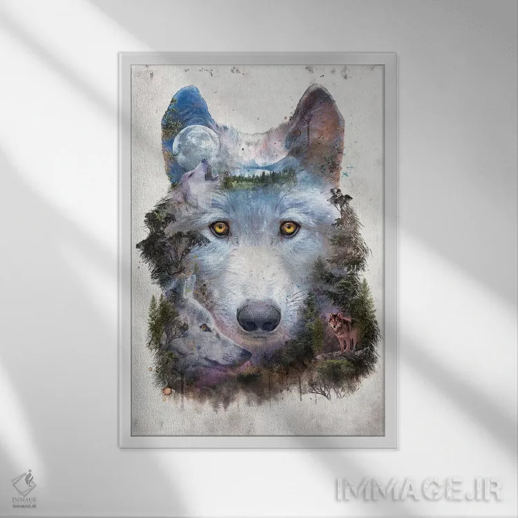 تابلو گرگ فراواقعی اثر برت بیگرز - نمای قابدار سفید