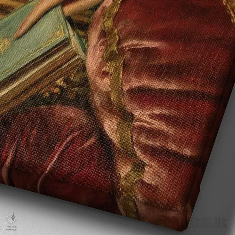 تابلو زن نشستهٔ کتابخوان اثر بونا فیدسا - نمای نزدیک بافت بوم